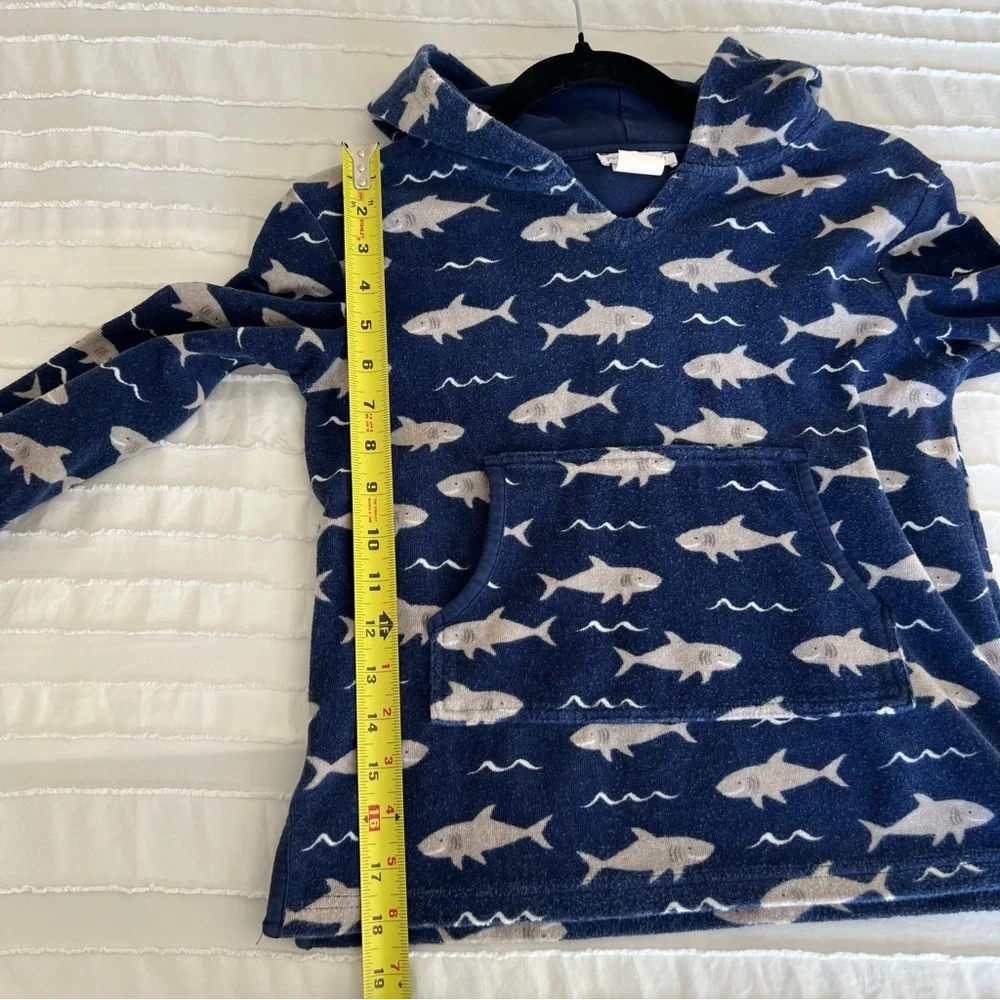 Pottery Barn Kids Boys Size 4/6 Blue Terry Cloth Shark Print Hooded Swim Cover